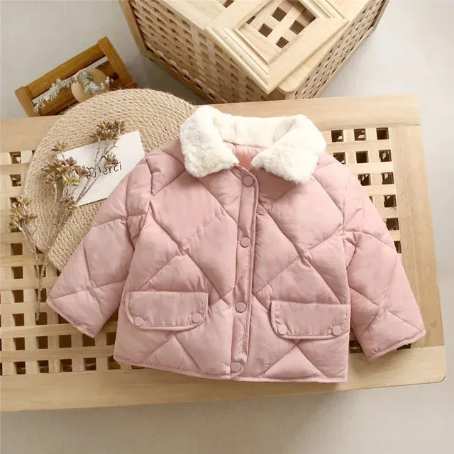 Winter Children's Warm Cotton Jackets Rabbit Fur Collar Coats Baby Short Quilted Jacket Kids Clothes Girl Boy Outerwear