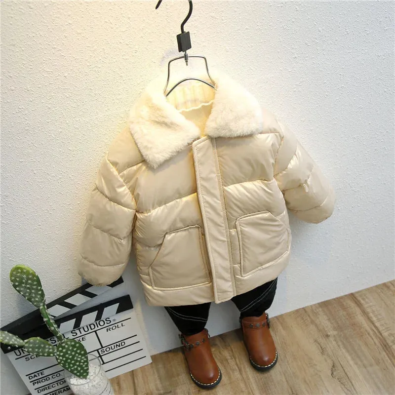 Winter Children's Warm Cotton Jackets Rabbit Fur Collar Coats Baby Short Quilted Jacket Kids Clothes Girl Boy Outerwear