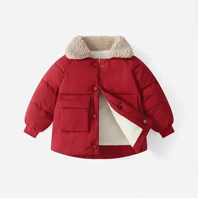 Winter Children's Warm Cotton Jackets Rabbit Fur Collar Coats Baby Short Quilted Jacket Kids Clothes Girl Boy Outerwear