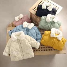 Winter Children's Warm Cotton Jackets Rabbit Fur Collar Coats Baby Short Quilted Jacket Kids Clothes Girl Boy Outerwear