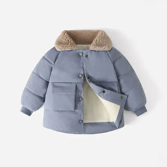 Winter Children's Warm Cotton Jackets Rabbit Fur Collar Coats Baby Short Quilted Jacket Kids Clothes Girl Boy Outerwear