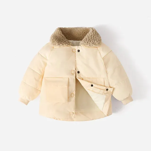 Winter Children's Warm Cotton Jackets Rabbit Fur Collar Coats Baby Short Quilted Jacket Kids Clothes Girl Boy Outerwear
