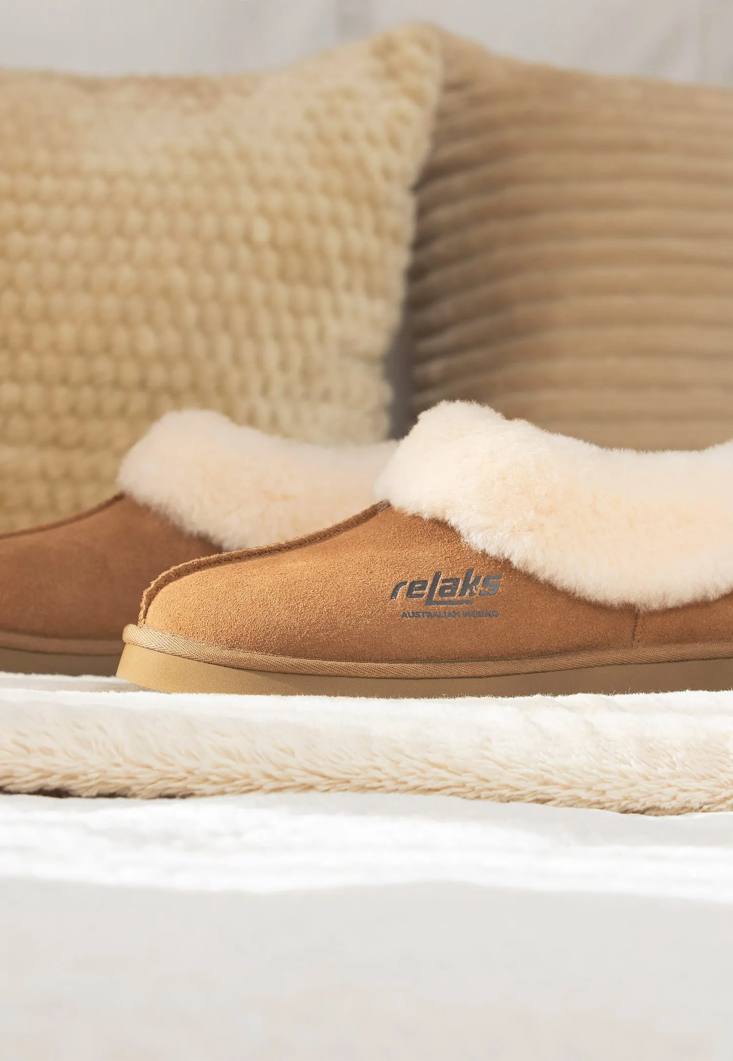 Wojas RELAKS Women's Light Brown Leather Slippers with Merino Wool | 3400064