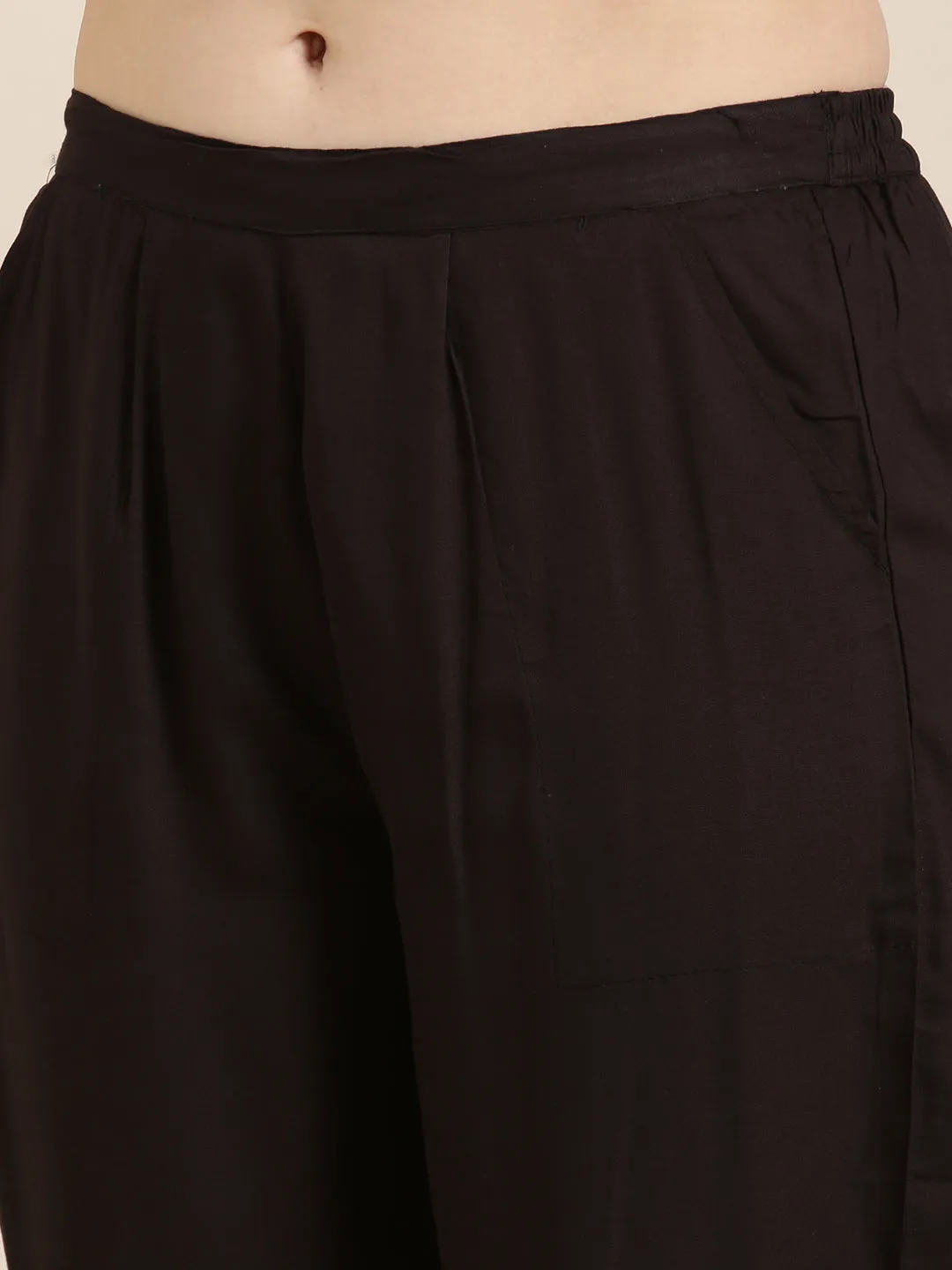 Women A-Line Black Ethnic Motifs Kurta and Trousers Set Comes With Dupatta