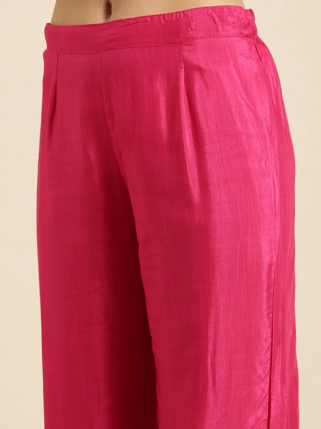 Women Anarkali Pink Floral Kurta and Trousers Set Comes With Dupatta