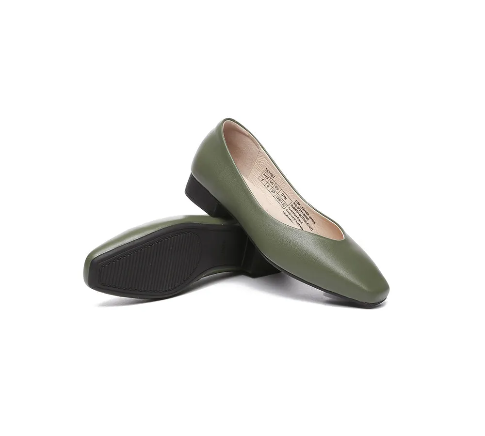 Women Flats Leather Square Toe Ballet Flats