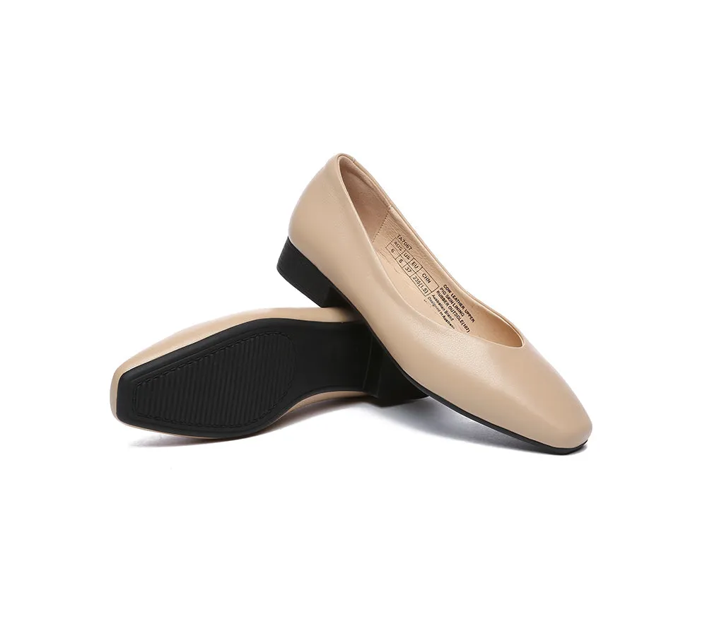 Women Flats Leather Square Toe Ballet Flats