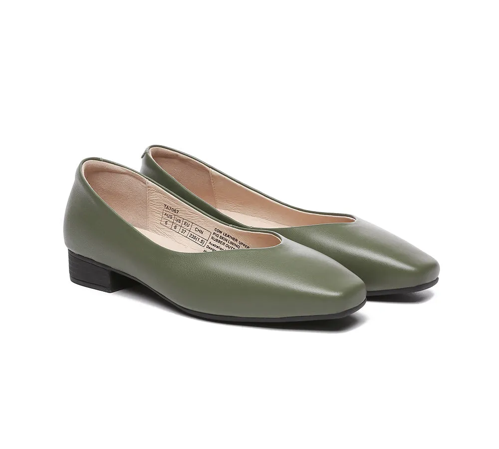 Women Flats Leather Square Toe Ballet Flats