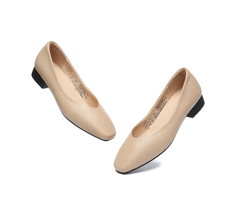 Women Flats Leather Square Toe Ballet Flats