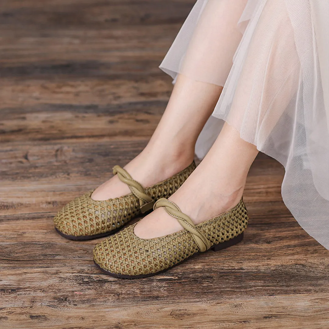 Women Handmade Woven Leather Flats