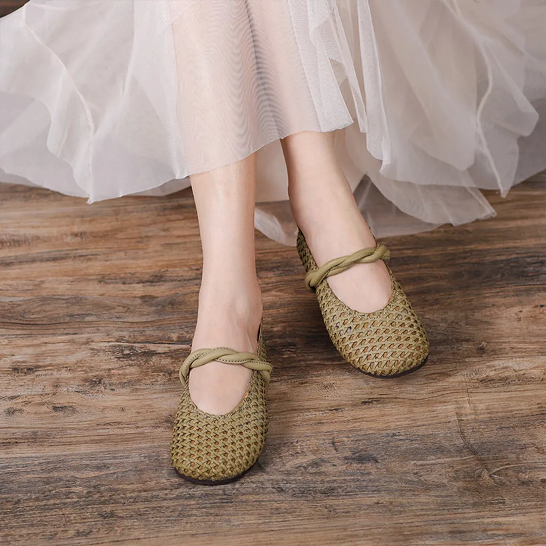 Women Handmade Woven Leather Flats