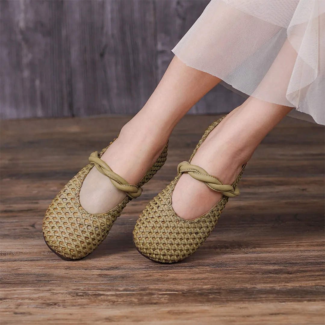 Women Handmade Woven Leather Flats