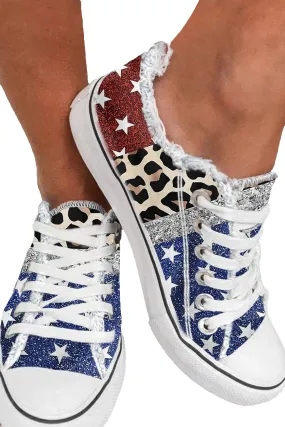 Womens Canvas Shoes Leopard American Flag Print Walking Shoes