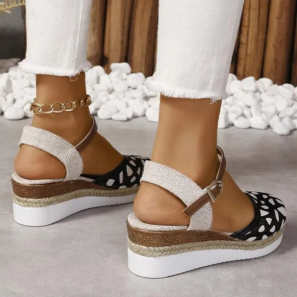Women's Casual Wedge Hemp Rope Buckle Sandals 14755113S