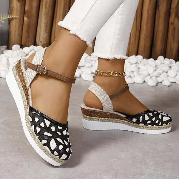 Women's Casual Wedge Hemp Rope Buckle Sandals 14755113S