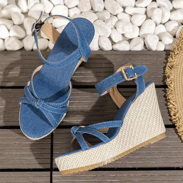 Women's Fashion Straw Denim Wedge Sandals 16233060S