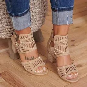 Women'S High Heel Block Heel Open Toe Back Zipper Sandals 21603501C