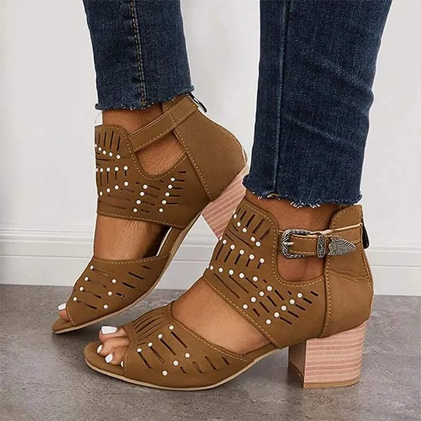 Women'S High Heel Block Heel Open Toe Back Zipper Sandals 21603501C