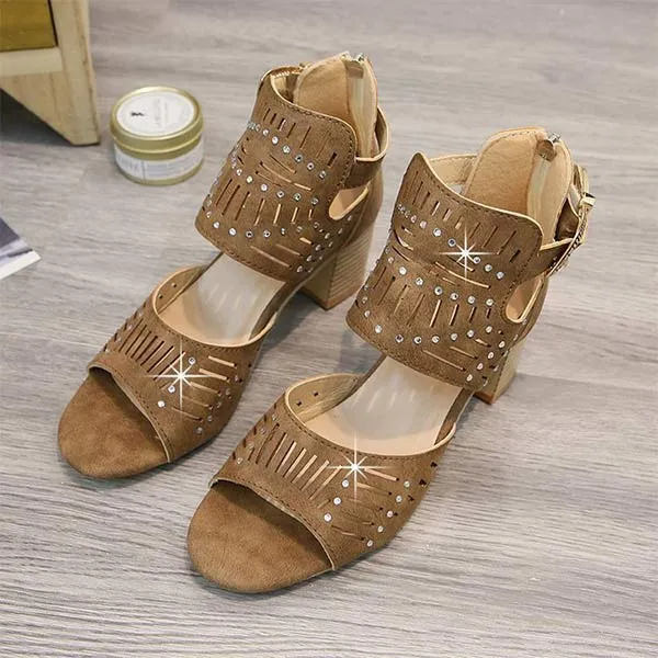Women'S High Heel Block Heel Open Toe Back Zipper Sandals 21603501C