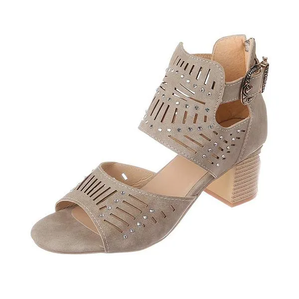 Women'S High Heel Block Heel Open Toe Back Zipper Sandals 21603501C