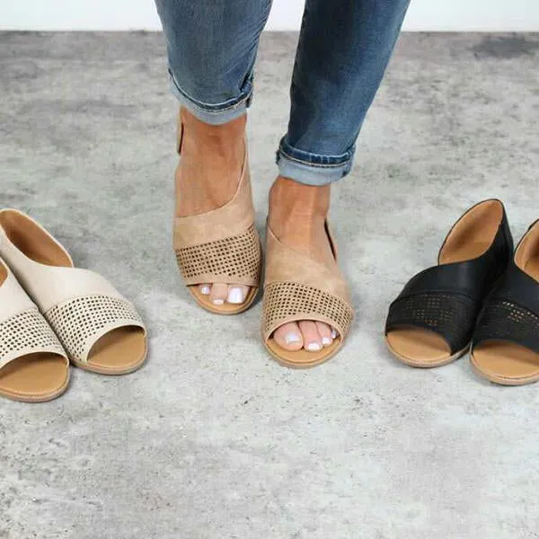 Women's Retro Hollow Spliced Flat Sandals 06894249S