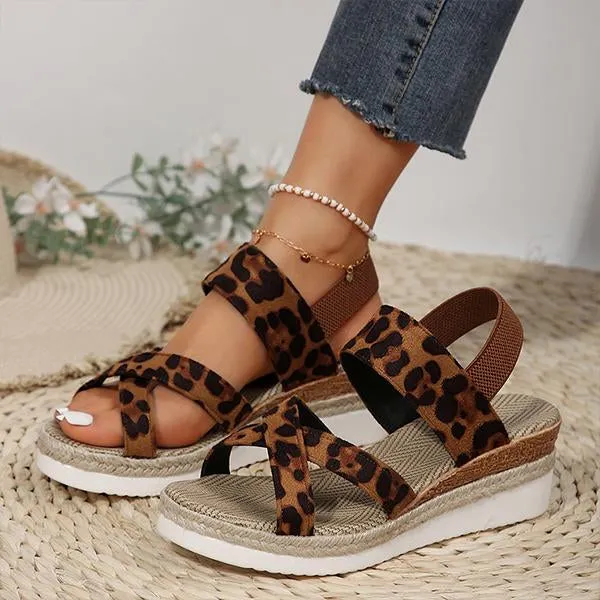 Women's Retro Leopard Cross Strap Wedge Sandals 41436833S