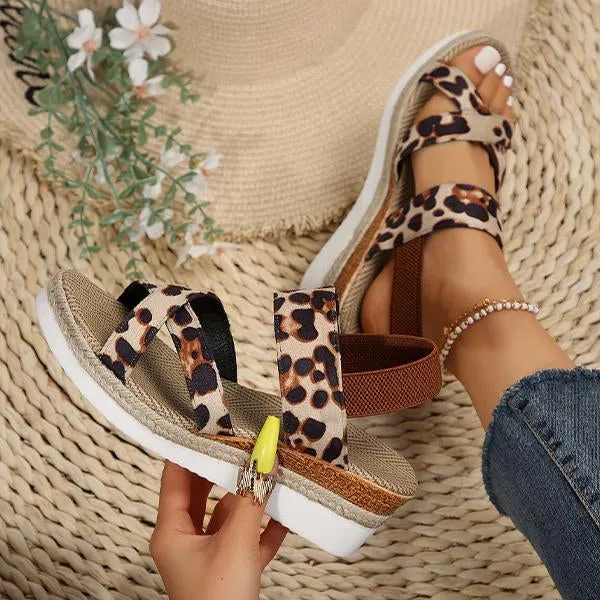Women's Retro Leopard Cross Strap Wedge Sandals 41436833S