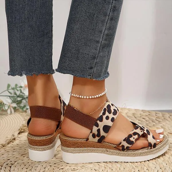 Women's Retro Leopard Cross Strap Wedge Sandals 41436833S