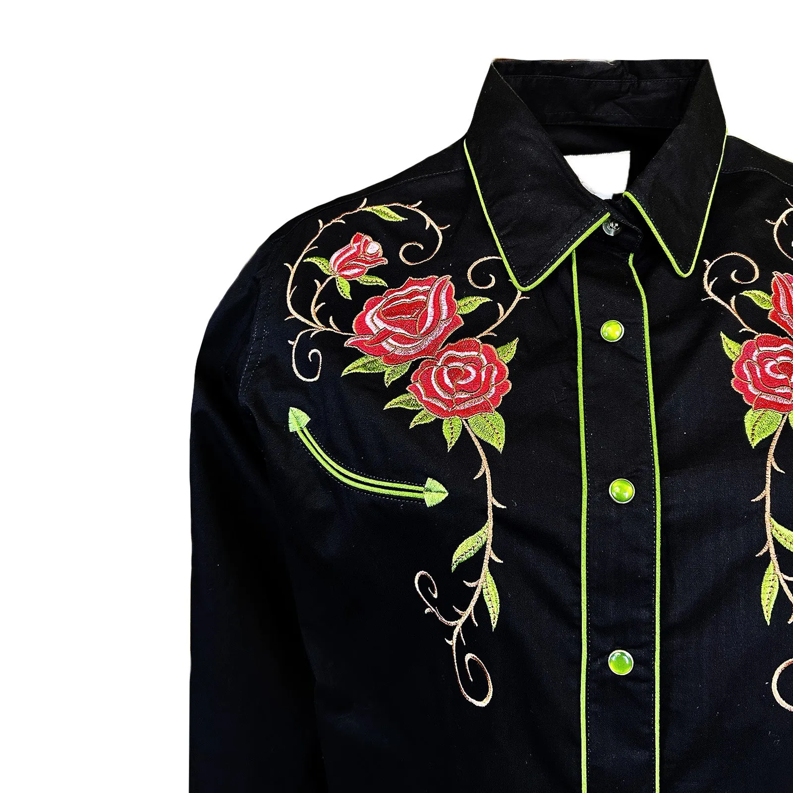 Women's Vinatge Black Steer Longhorn & Floral Embroidered Western Shirt