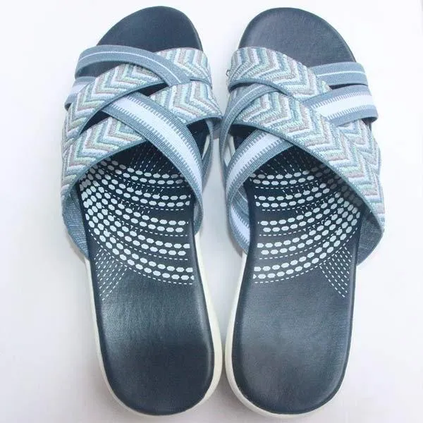 Women's Woven Cross Strap Color Block Flat Casual Sandals 77474101C