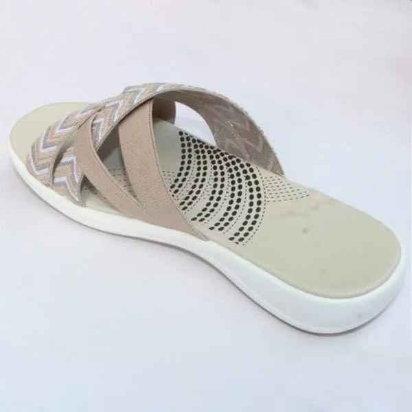 Women's Woven Cross Strap Color Block Flat Casual Sandals 77474101C