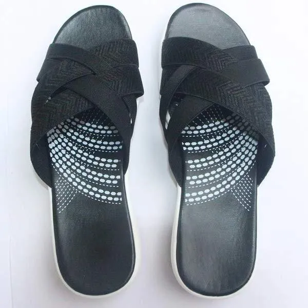 Women's Woven Cross Strap Color Block Flat Casual Sandals 77474101C