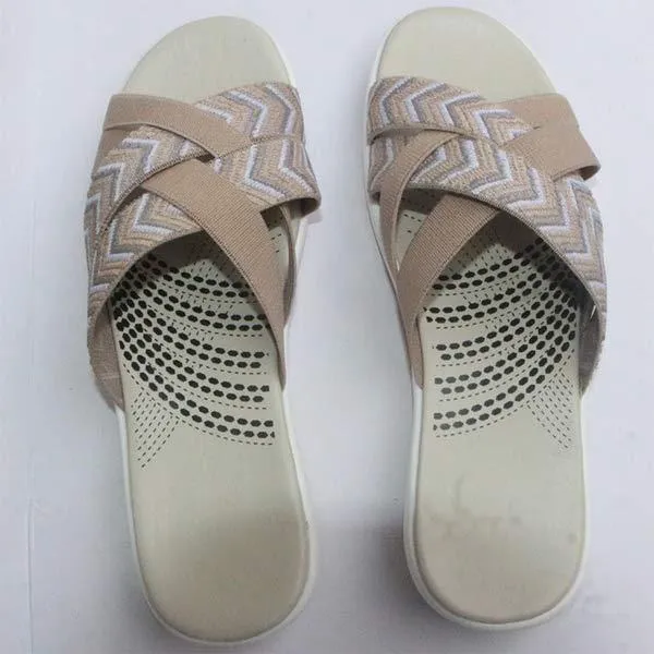 Women's Woven Cross Strap Color Block Flat Casual Sandals 77474101C