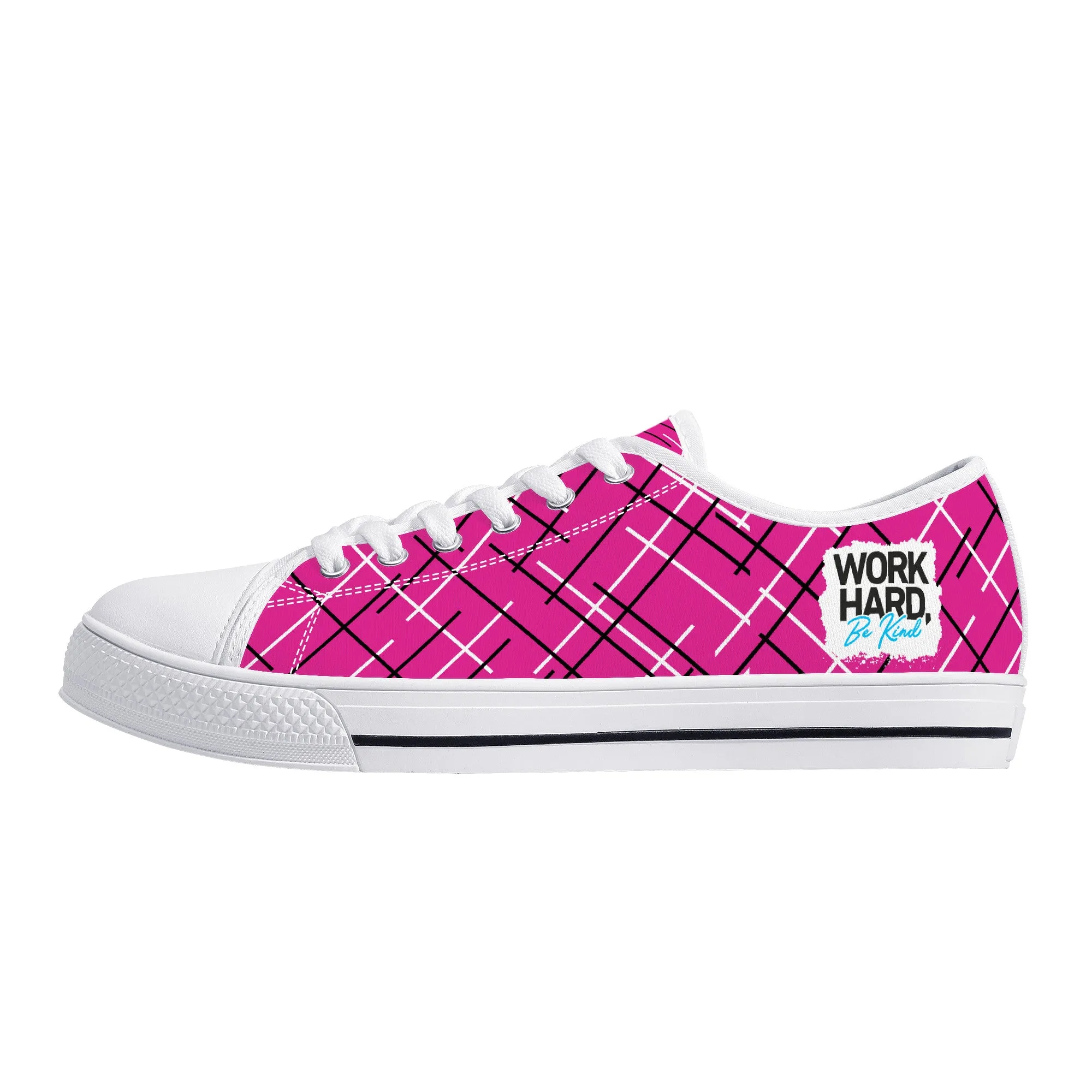 Work Hard Be Kind - Pink / Lines Low Top Canvas Shoes