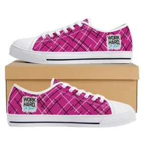 Work Hard Be Kind - Pink / Lines Low Top Canvas Shoes