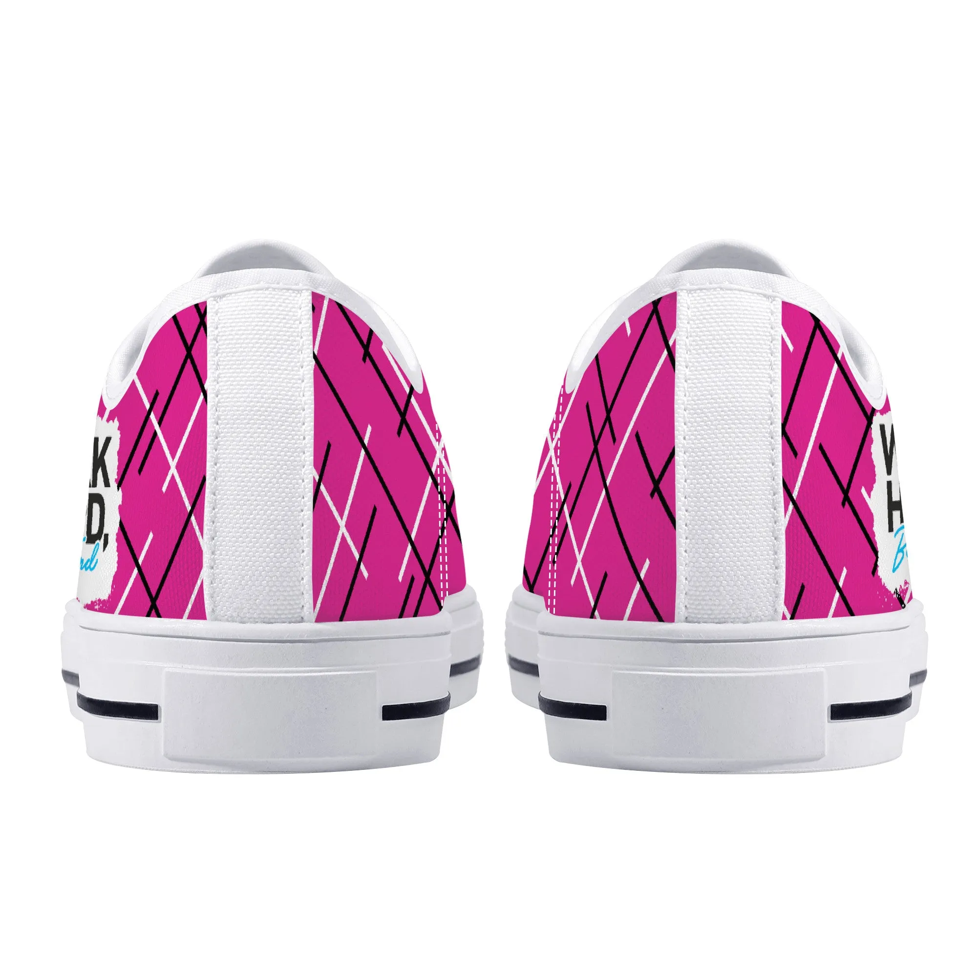 Work Hard Be Kind - Pink / Lines Low Top Canvas Shoes