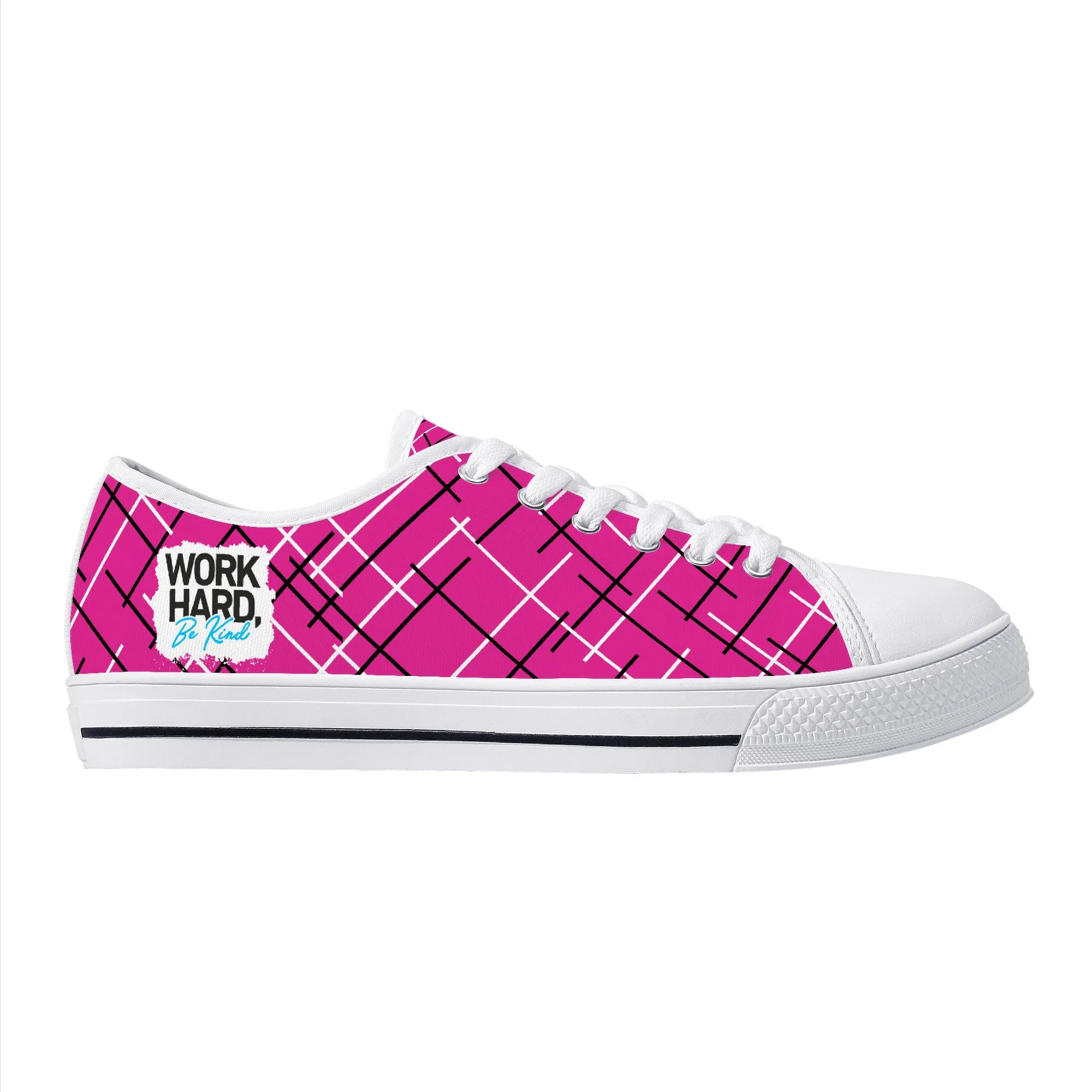 Work Hard Be Kind - Pink / Lines Low Top Canvas Shoes