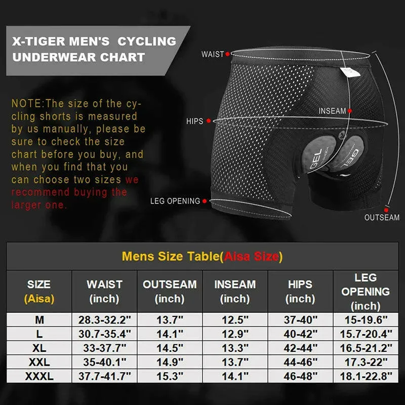 X-TIGER Men Cycling Shorts Summer Cycling Underwear Breathable Mesh Bicycle Underpants Shockproof Gel Pad  Riding Bike Shorts